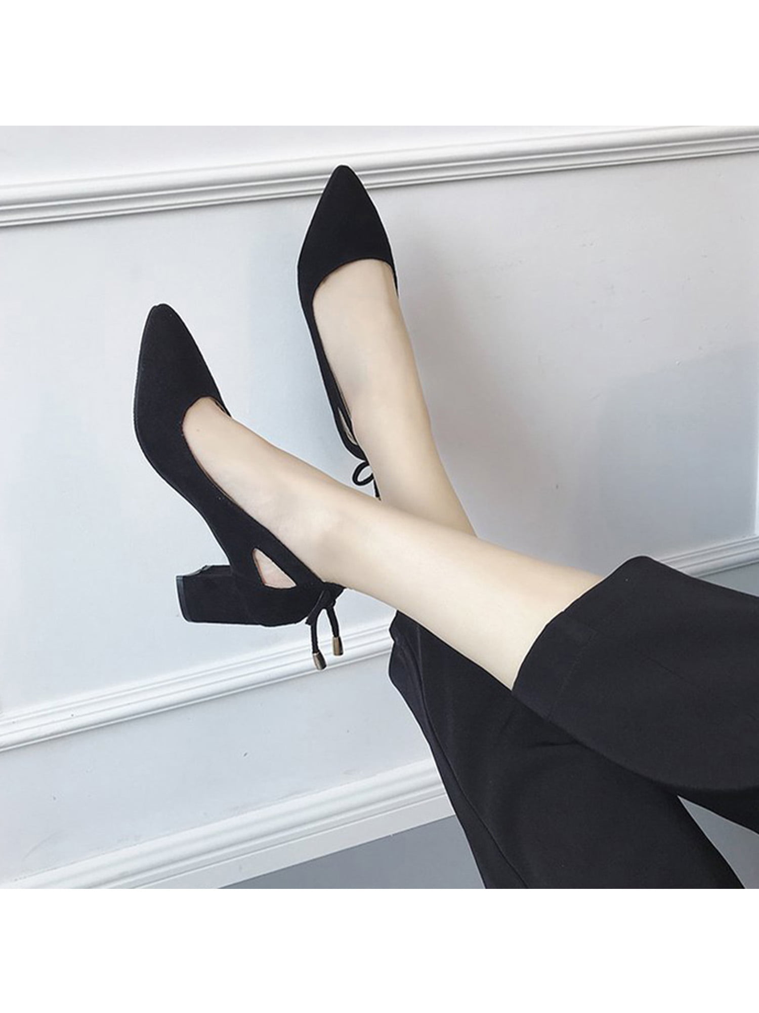 Black Suede Oxford High Heels Booties - ShopperBoard