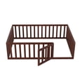 thumbnail image 5 of Full Size Floor Bed for Kids, Wood Full Montessori Bed Frame with Fence Guardrails and & Support Slats, Full Playhouse Bed with Door Design, Kids Fence Bed Playpen Bed for Boys ,Girls, Walnut, 5 of 7