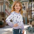 thumbnail image 3 of Xixirimido Butterfly Purple Lavender Pattern Girls Long Sleeve Shirts Casual Crew Neck Tunic Tops Tie-hem Basic Tunic Blouses Fashion 3D Graphic Tees, Size 7-8, 3 of 7