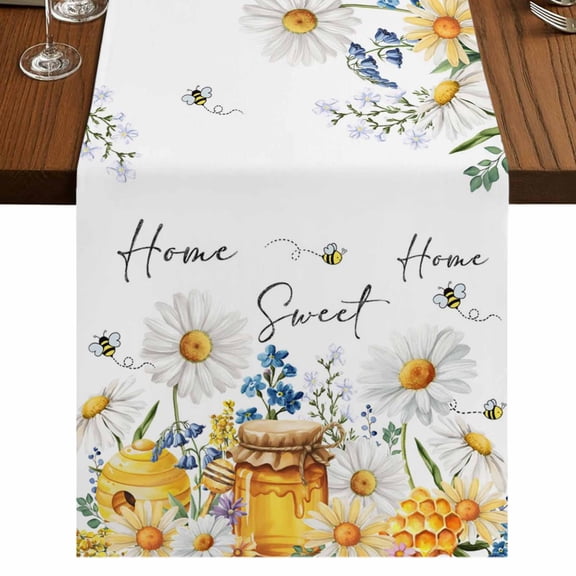 Table Runners 72 Inches Long Dress Scarves, White Daisy Farmhouse Kitchen/Dining Table Runner, Coffee Tablerunners, Spring Floral Elegant Farmhouse Botanical Bees 18x72 Inch