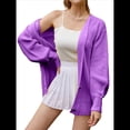 thumbnail image 3 of Suéteres Tipo Cárdigan para Mujer, de Otoño, con Frente Abierto, Botones Extragrandes, Cuello en V, Prendas de Punto Suaves y Sueltas Púrpura L, 3 of 6