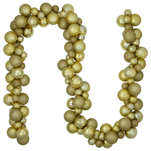 6' Shatterproof Ball 3-Finish Christmas Garland Vegas Gold