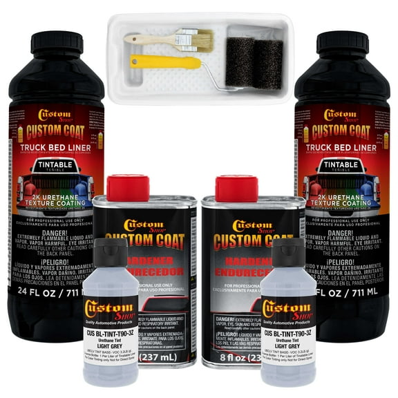 Custom Coat 36375 Light Gray T9 Urethane Roll-On, Brush-On or Spray-On Truck Bed Liner, 2 Quart Kit with Roller Applicator Kit