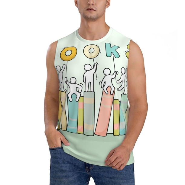 Fotbe Books Men's Camiseta sin Mangas Estampada para Hombres, Playera Casual para Gimnasio, Entrenamiento, Playa-Medium