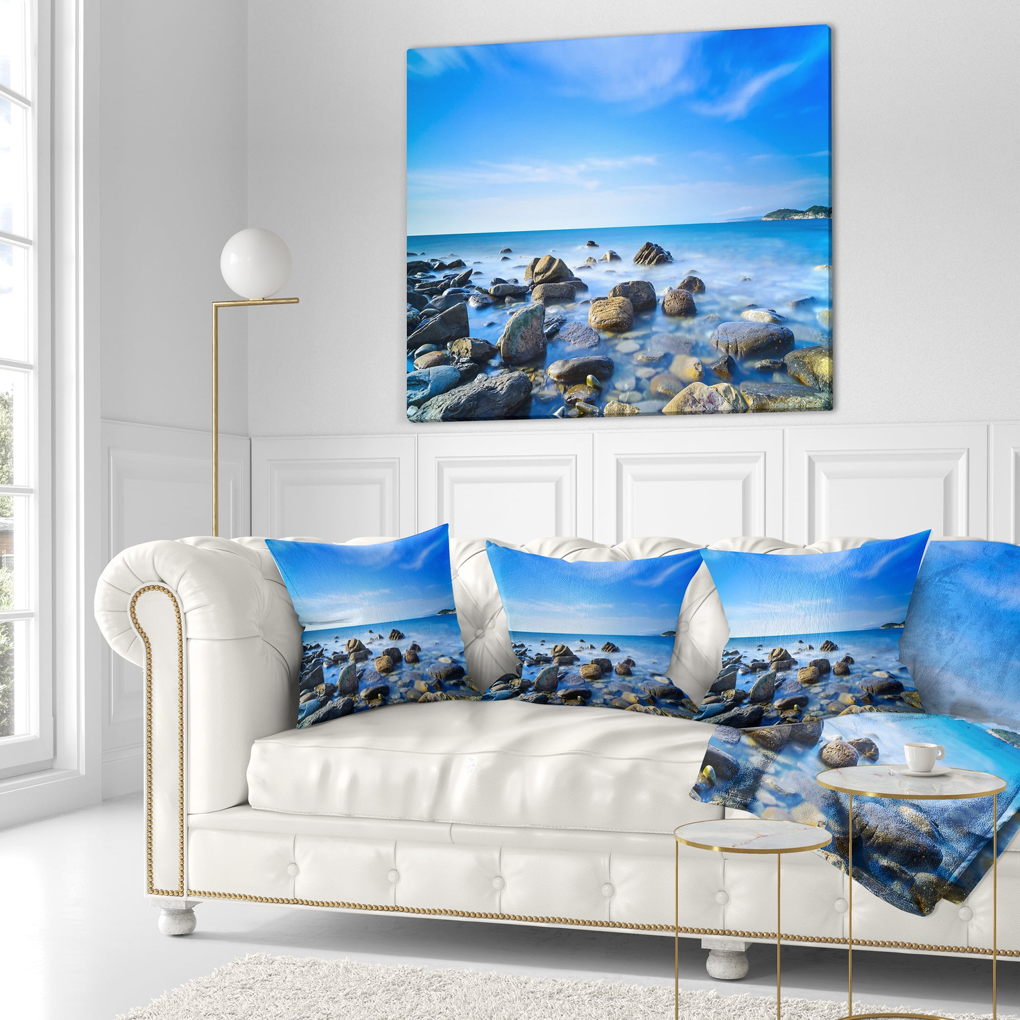 Designart Baratti Bay Rocks in Waters at Sunset - Seashore Throw Pillow - 16x16
