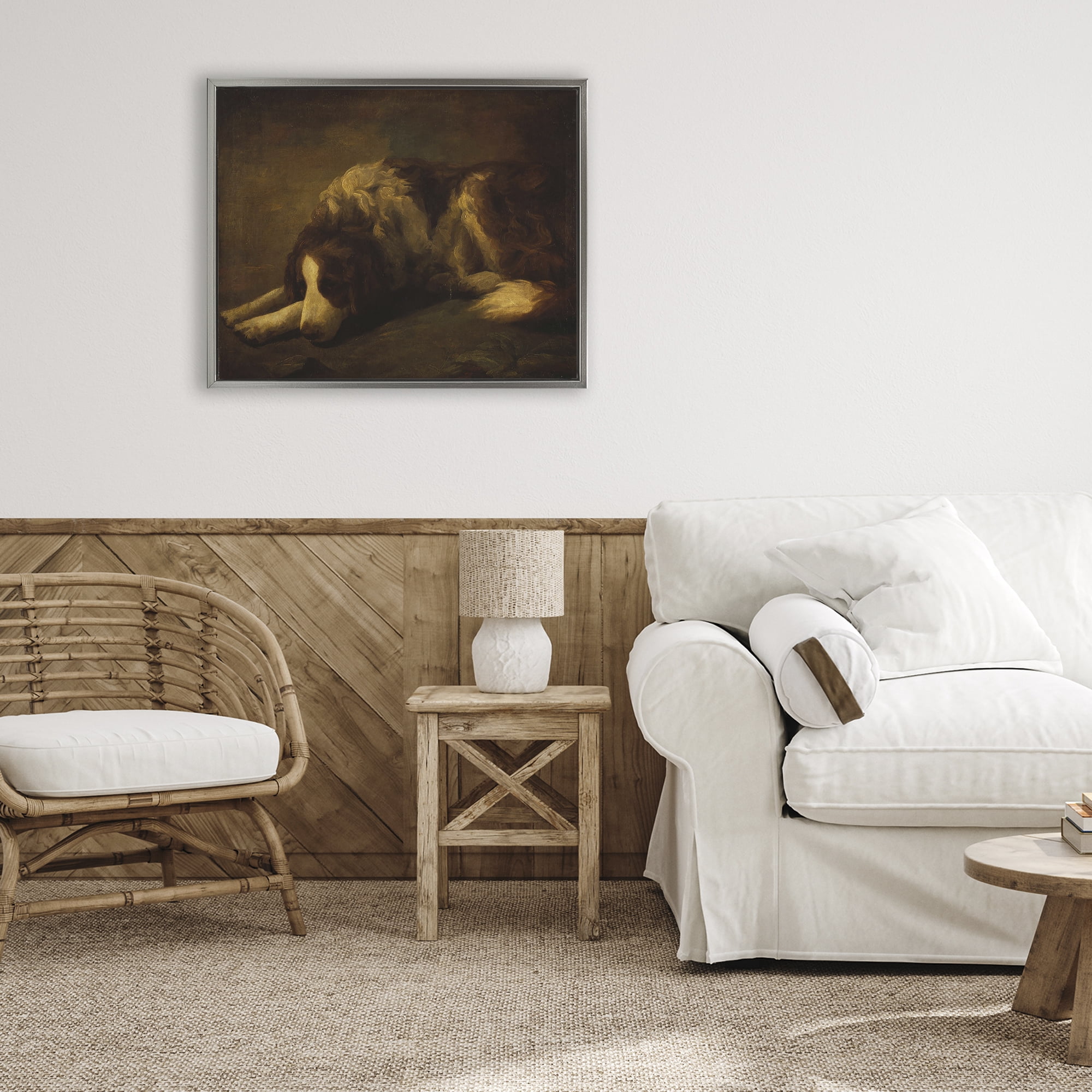 Stupell Industries Dim Lighted Classic Dog Gray Framed Floater Canvas Wall Art, design by Lil' Rue