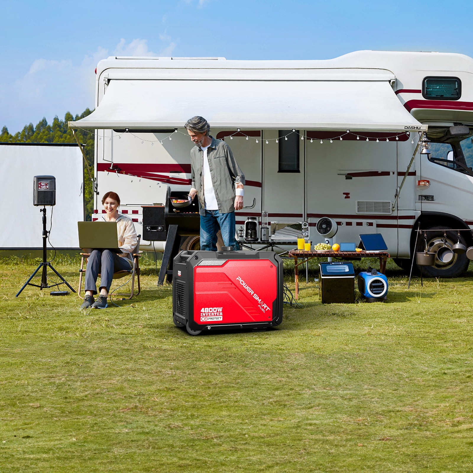 PowerSmart Equipment 4800W Gas Powered Inverter Generator Gas Powered with Wheels,CO Sensor for Outdoor