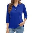 thumbnail image 2 of Nestiefly Women's Polo Shirt 3/4 Length Sleeve Tops Collared Button Down Golf Tee Casual Spring Summer Work T Shirts Blue XL, 2 of 5