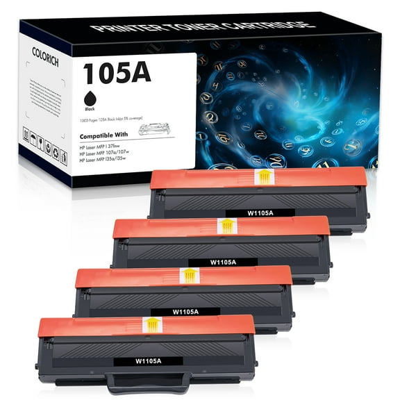 Colorich Compatible Toner Cartridge Replacement for HP W1105A for Use with Laser MFP 107a 107w, l35a l35w, 137fnw Printer Ink (Black,4-Pack)