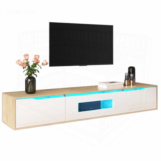 TV Stand with High-gloss Look & Unique Door - 16 Color LED Lighting & Versatile Mounting