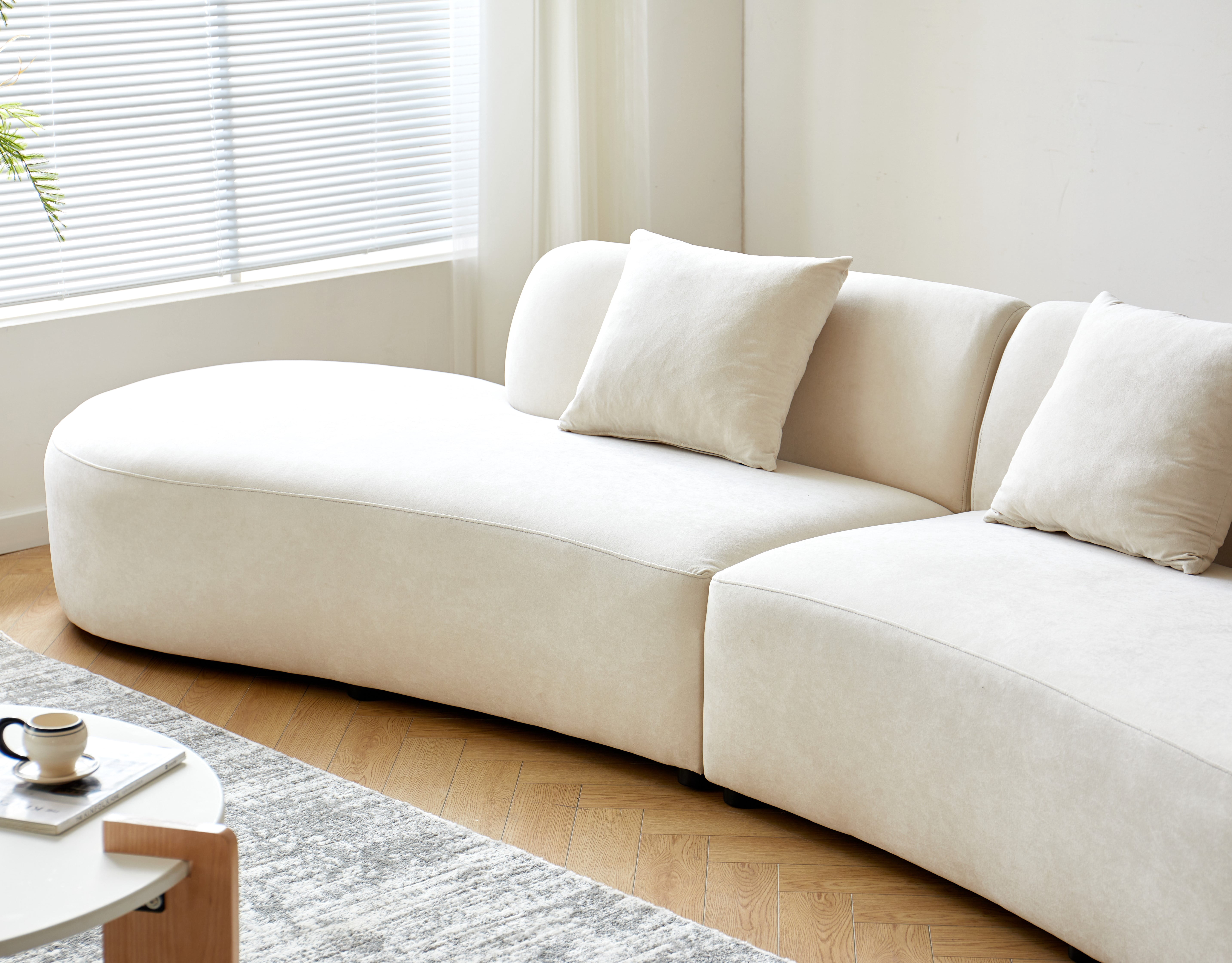 US Pride Furniture 132.3 inch Large Size Half Moon Design Curved 6-Seat Sofa with High-Density Foam Filled Ivory