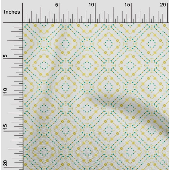 oneOone Cotton Poplin Pale Yellow Fabric Dot|Heart & Diamond Shape Geometric Dress Material Fabric Print Fabric By The Yard 56 Inch Wide
