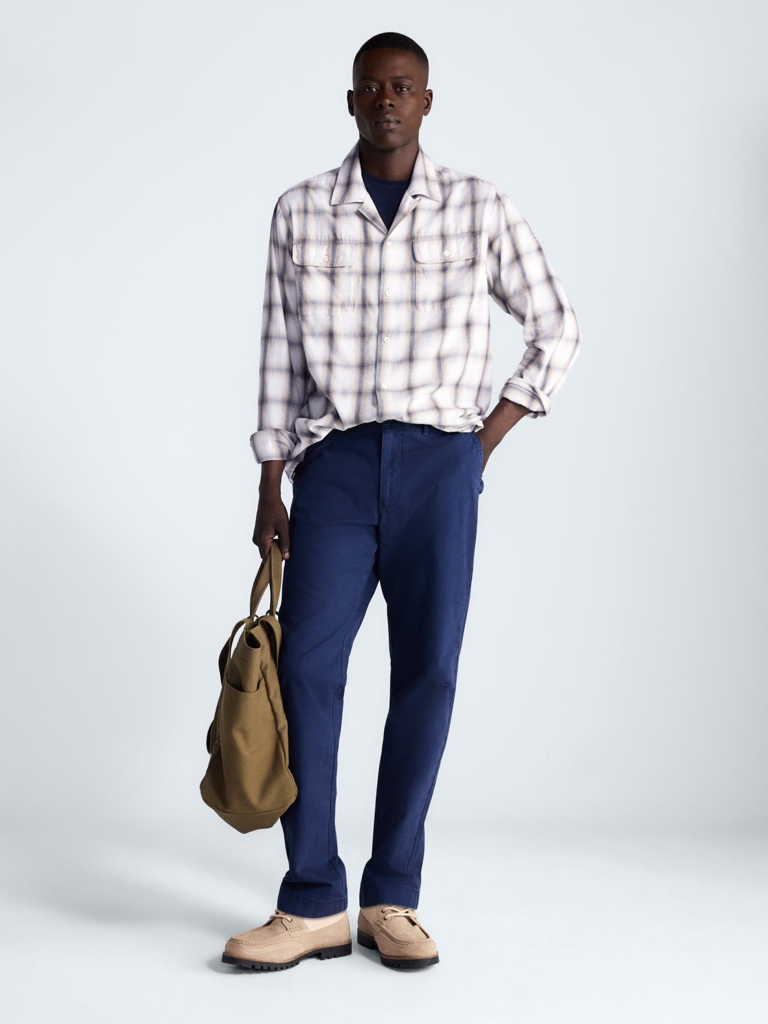 Free Assembly Men’s Cotton Twill Camp Shirt with Long Sleeves, Sizes XS-3XL