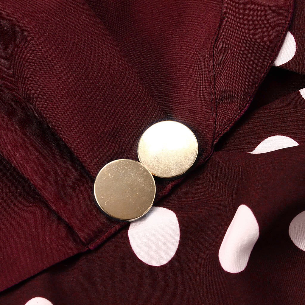 Ladies Women Long Sleeve Buttons Polka Dot Patchwork Bodycon Blazer Work Dress 