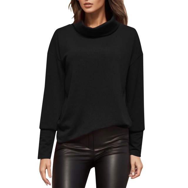 Gibobby Sueteres Para Mujeres Calientitos Suéter de cuello casual de moda para mujer con de punto con hombros(Negro,G)