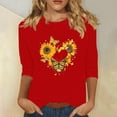 thumbnail image 2 of DDAPJ pyju Sunflower Shirts for Women 3/4 Length Sleeve Crewneck Tops Summer Trendy Casual T-shirt Three Quarter Cute Blouse Birthday Gifts Red M, 2 of 5