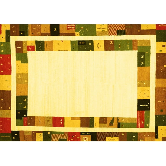 Ahgly Company Indoor Rectangle Abstract Yellow Contemporary Area Rugs, 5' x 7'