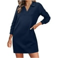 thumbnail image 2 of cfhntfmh Robe à Manches Longues pour Femmes Col à Revers Col en V Robe Chandail en Molleton Ample Couleur Unie Mini Robes Automne 2024, 2 of 6