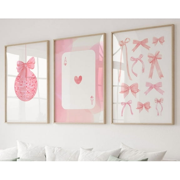 Luvia Trendy Pink Bows Gallery Set Of 3, Coquette Room Decor, College Apartment Decor, Girly Dorm Room Decor, Preppy Poster, Modern Wall Decor Set 3 Prints 8x12 UNFRAMED