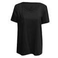 thumbnail image 3 of Angala Womens Tees V Neck Short Sleeve Solid Color Blouse Summer Loose Comfortable Dailywear Ladies T Shirts Size M Black, 3 of 3