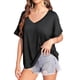 thumbnail image 1 of Camisetas de Gran Tamaño para Mujer, Cuello en V, Corta, Camisetas Holgadas Informales de Verano. Negro XL, 1 of 9