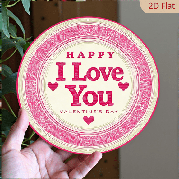 1pc Valentine's Round Metal Wall Decor - Happy Valentine's Day Sign with Pink White Border - Waterproof Dustproof Decoration - Romantic Gift for Home, Cafe, Office - 88in Modern Metal Art -