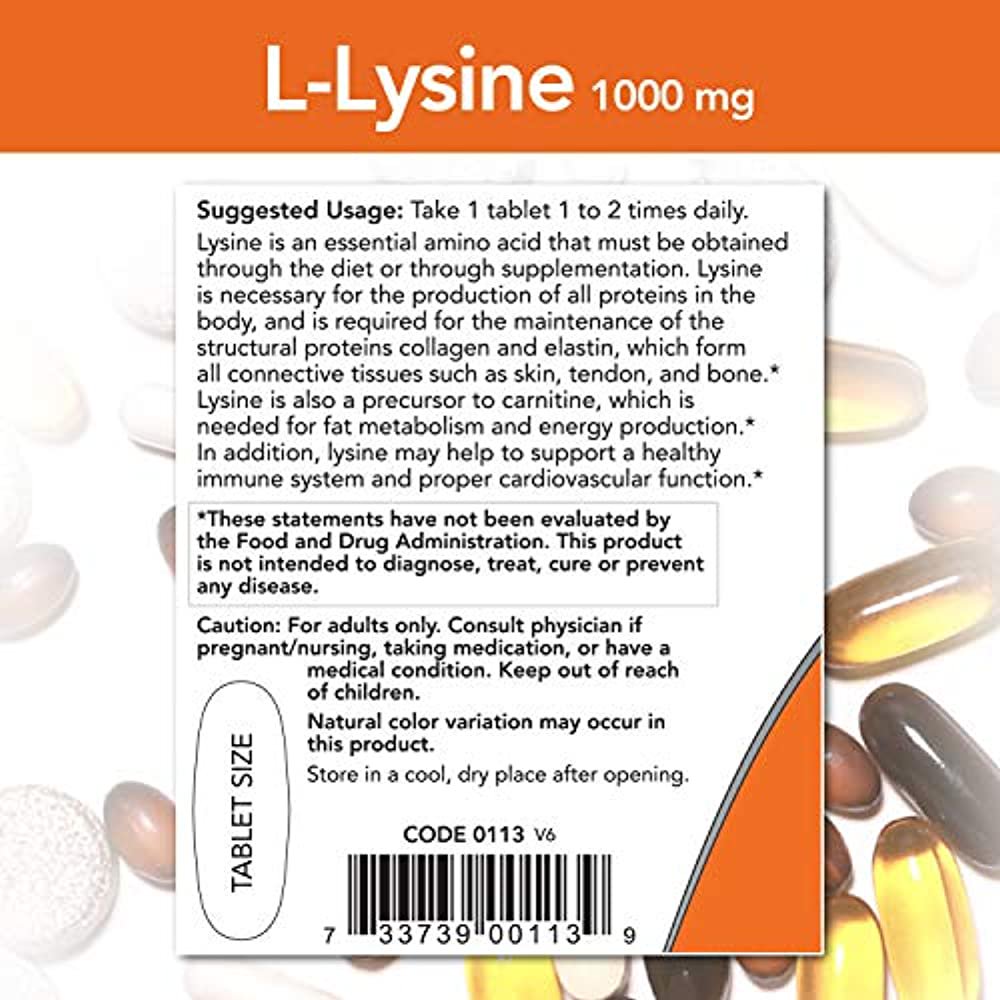 NOW Supplements, LLysine (LLysine Hydrochloride) 1,000 mg, Double