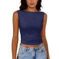 thumbnail image 6 of Lumtrix Tank Tops For Women Ribbed Boat Neck Slim Fitted Ruched Basic Sleeveless Shirts 2026 Summer Clothes Navy S, 6 of 7