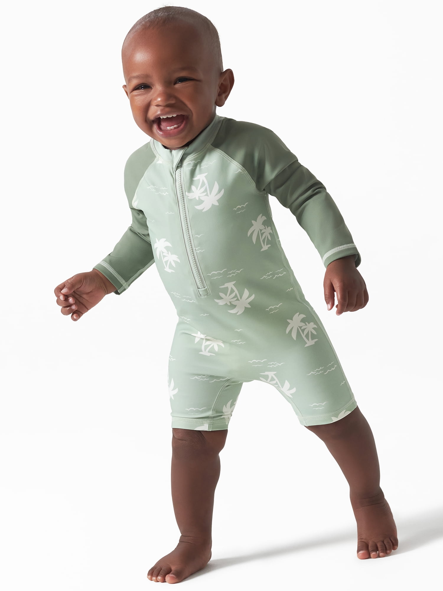 Modern Moments by Gerber Baby Boy One Piece Long Sleeve Rash Guard Swimsuit with UPF 50+, Sizes 0/3M-24M