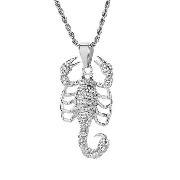 HIJONES Women Men's Constellation Diamond Scorpion Pendant Necklace Stainless Steel Personalized Hip Hop Retro Punk 12 Zodiac Signs Jewelry Silver