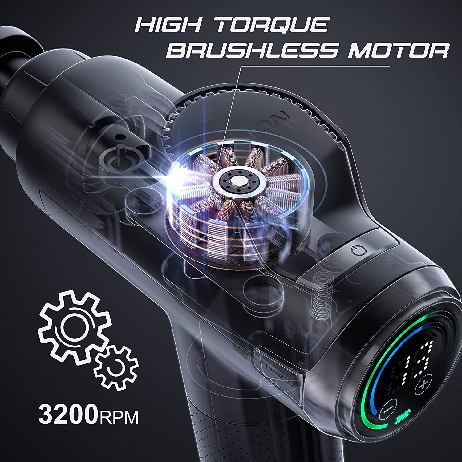 Fusion Black Pro Muscle Massage Gun Deep Tissue Percussion Muscle Massager Gun for Athletes Pain Relief Therapy and Relaxation, Percussive Chiropractor Massager, Body Massager