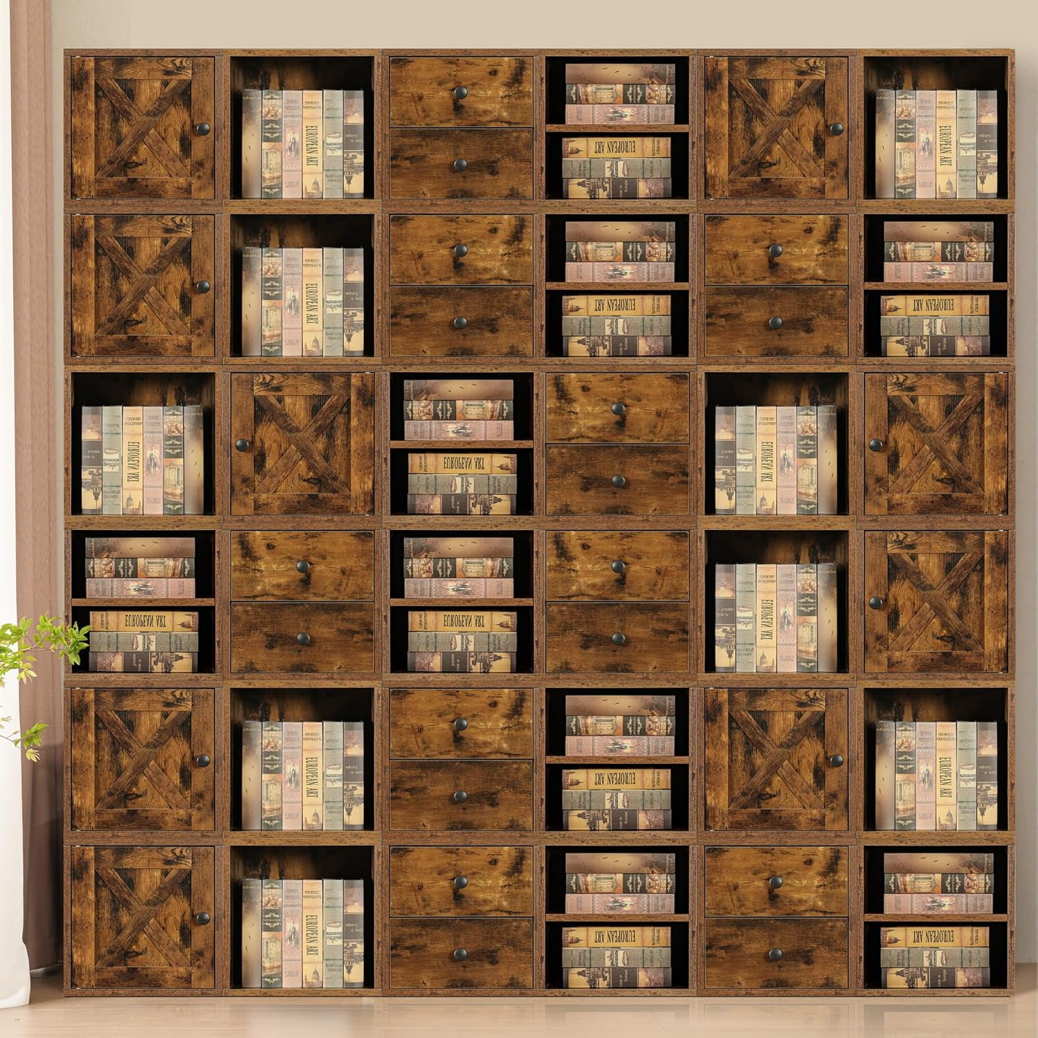 Magic DIY Cube Storage Organizer Stackable Cubes for Home Books Clothes Toy -Modular Cubby Storage System -Stackable Storage Cubes-Bookcase Closet (Antique Brown, 1 Layer Cube)