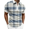thumbnail image 2 of Men Polo Shirts Short Sleeve Lapel Zipper Plaid Printing T Shirt Spring Summer Stylish Loose Casual Polos for Men Khaki M, 2 of 5