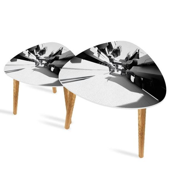 Set of 2 Triangle End Table Black Abstract Minimalist Single Line Art 3D Textured Set of 2 Side Tables End Tables, Nesting Tables for Living Room