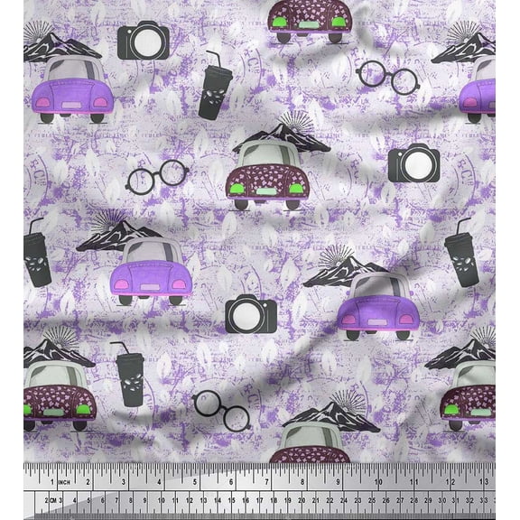 Soimoi polyester Crepe Fabric Specs,Camera & Car Transport Print Fabric by Yard 42 Inch Wide