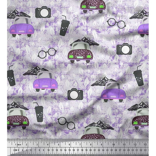 Soimoi Rayon Fabric Specs,Camera & Car Transport Printed Craft Fabric by the Yard 42 Inch Wide
