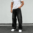 thumbnail image 5 of 2026 New Men's Black Gray 100% Cotton Oversized Wide-Leg Jeans: Durable Vintage Denim | Standard Sizing (30-40), 5 of 14