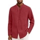 thumbnail image 1 of Ceisia Men's Relaxed Fit Linen Blend Stand Collar Shirt, Solid Color Long Sleeve Casual Button-Up Top Gifts, 1 of 6