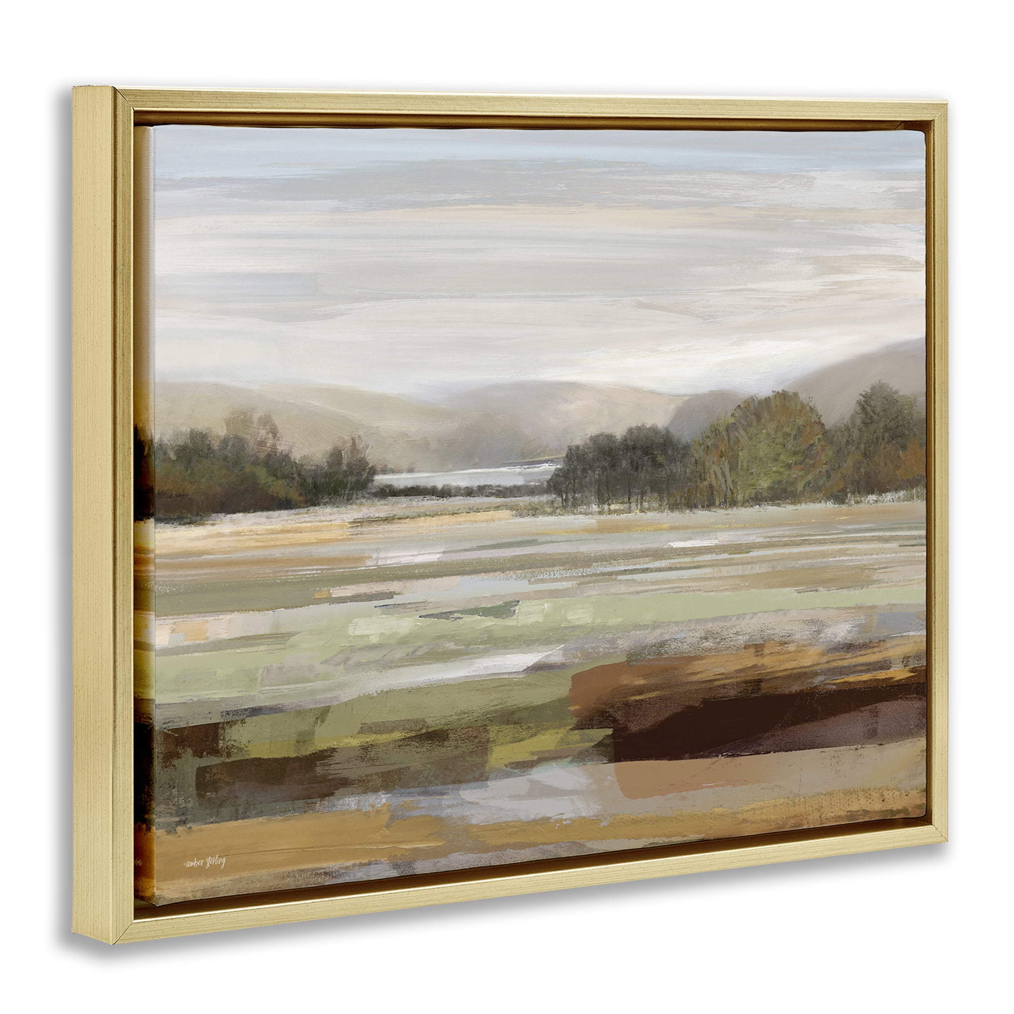 Stupell Industries Idyllic Countryside View Landscape & Nature Painting Gold Floater Framed Canvas Art Print Wall Art, 21 x 17