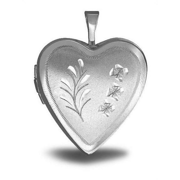 Sterling Silver Heart "Floral" Locket - 3/4 Inch x 3/4 Inch