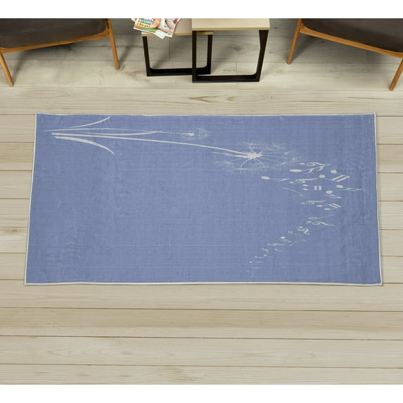 Music Decorative Rug, Flying Dandelions Notes Summer Spring Meadow Silhouette Softness Simple Print, Quality Carpet for Bedroom Dorm and Living Room, 6 Sizes, Ceil Blue, by Ambesonne