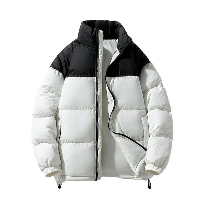 Men’s Winter Down Jacket Thick Warm Stand Collar Solid Color Insulated Puffer Coat Zip Up Color Block Ski Bubble Jacket for Cold Weather