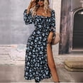 thumbnail image 3 of Spring Print Long-Sleeved Square Neck Slit Dress, 3 of 6