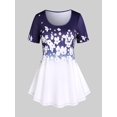 thumbnail image 1 of Camiseta con Estampado de Flores y Curvo en Talla Extra Rosegal Camisetas tallas grandes, 1 of 5