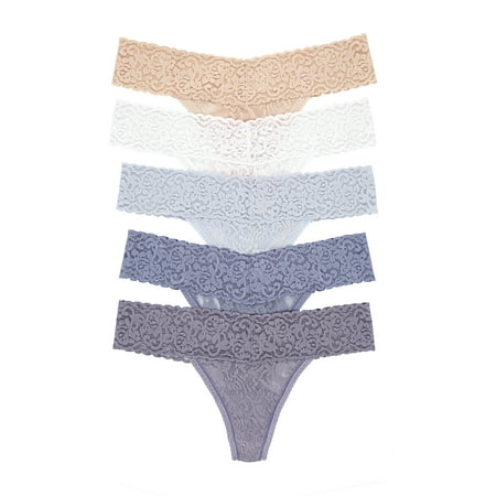 

Felina Stretchy Lace Low Rise Thong - Sexy Underwear for Women Thongs for Women Seamless Panties for Women (5-Pack) (Morning Dew L/XL)