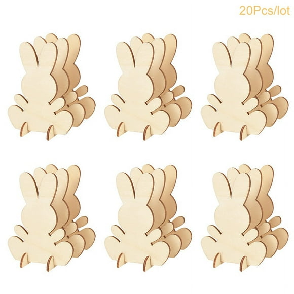 Conejo de madera de Pascua para niños, adorno artesanal de 10/20 piezas, regalo de fiesta de Pascua, decoración de escritorio para el hogar