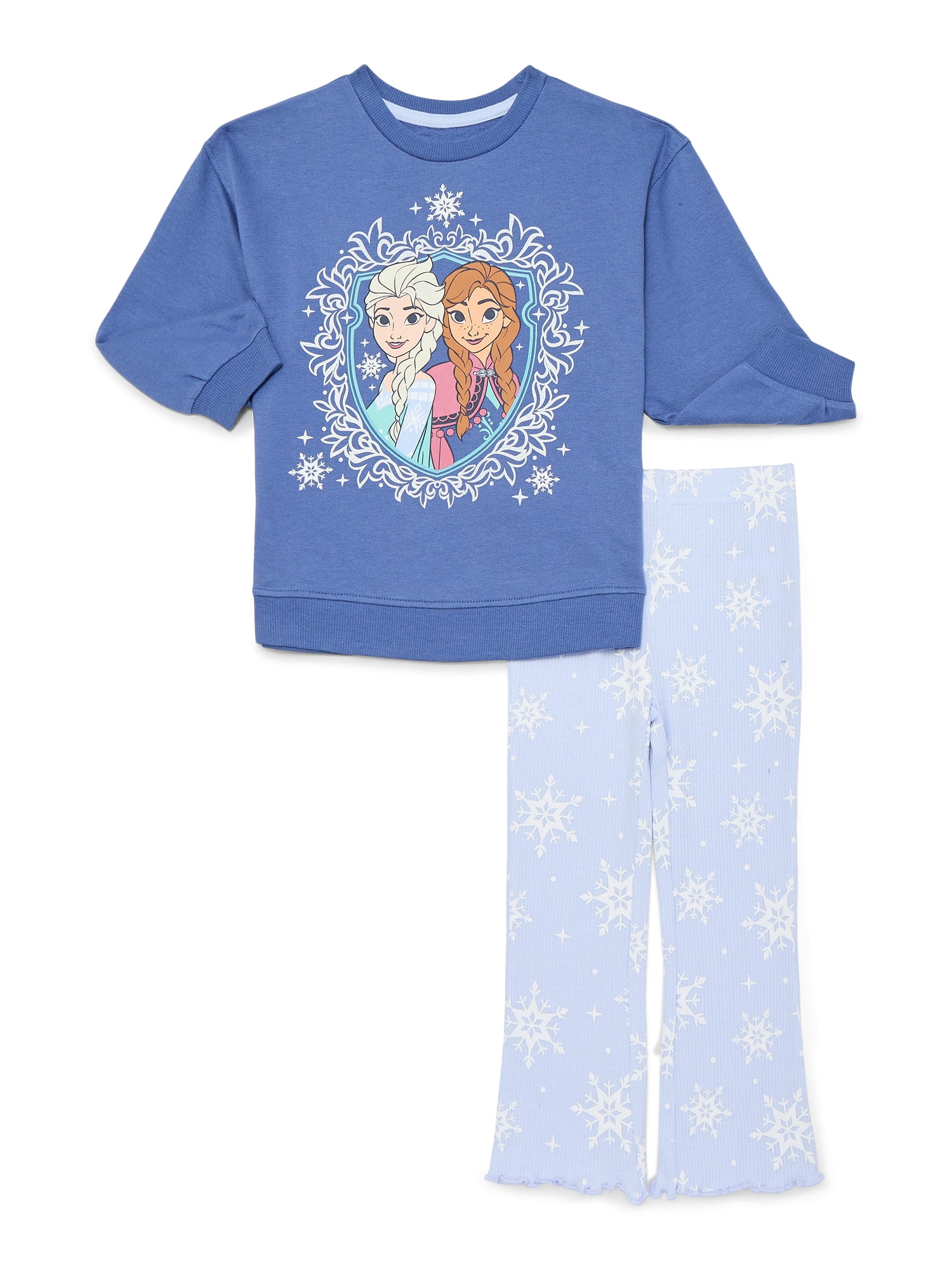 Disney Frozen Toddler Girls Elsa and Anna Graphic Crewneck Sweatshirt and Flare Leggings Set, 2 Piece, Sizes 12M-5T