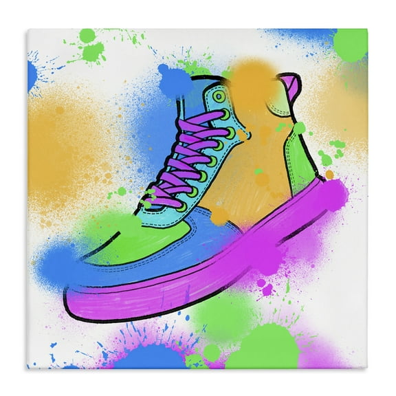 Stupell Industries Splattered Cool Sneakers Entertainment Painting Wrapped Canvas Art Print Wall Art, 17 x 17