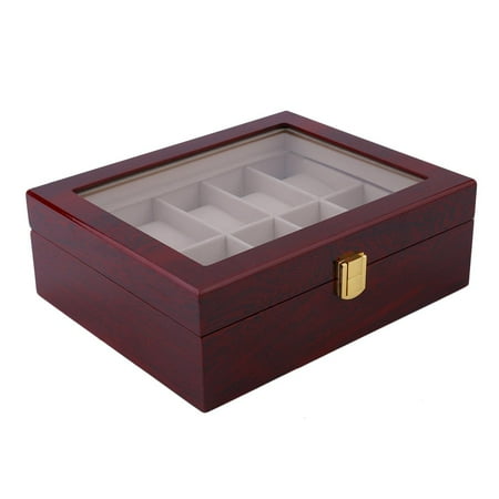 10 Grids Wood Watch Display Case Jewelry Storage Holder Box Organizer Gift