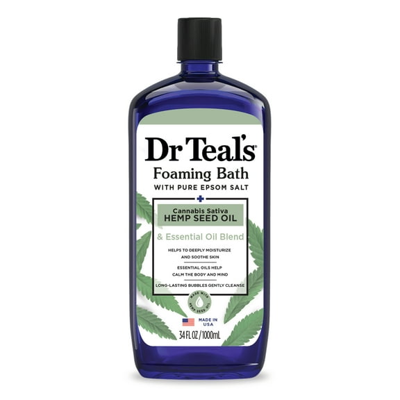 Dr Teal's Foaming Bath, Cannabis Sativa Hemp Seed Oil with Essential Oil Blend, 34 fl oz.